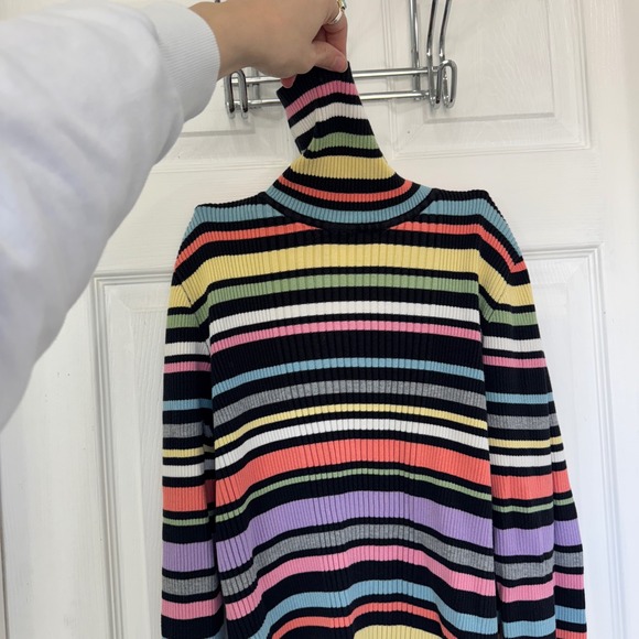 Y2k Women's Jones New York Sport Retro Striped Cotton Turtleneck Sweater - Picture 3 of 6